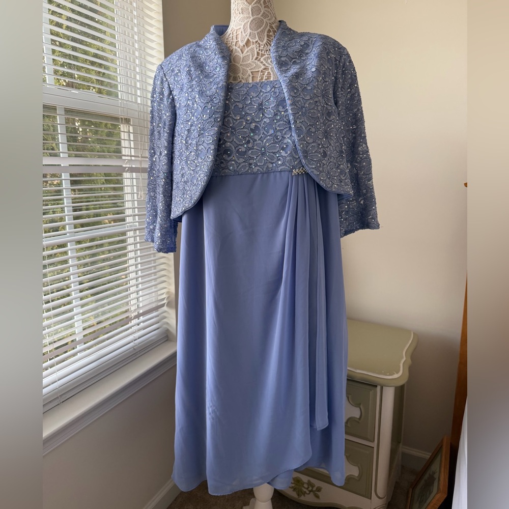 EUC R&M Richards Periwinkle Blue Lace Dress & Jacket Mother of Bride Size 20